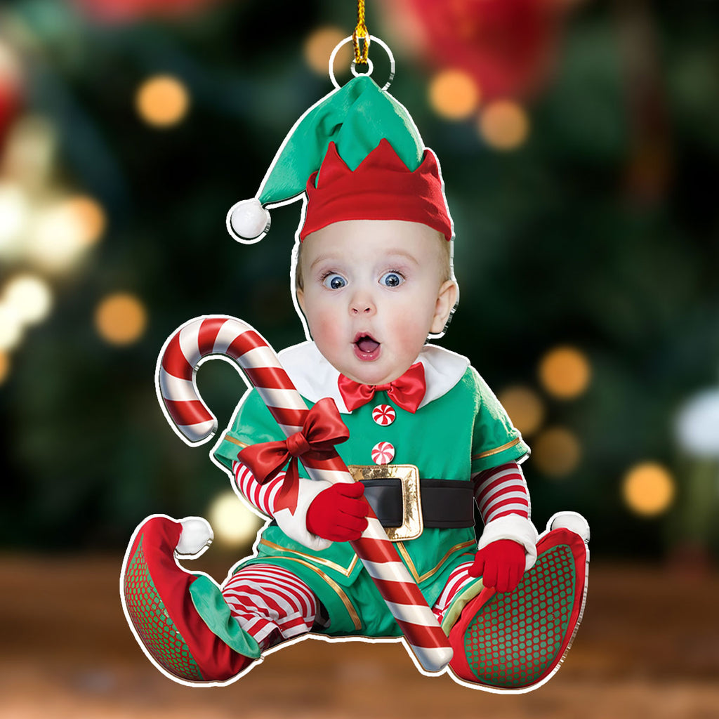 Custom Photo Baby Christmas Ornament for New Parents • Photo Baby Elf Merry Christmas - Personalized Acrylic Ornament