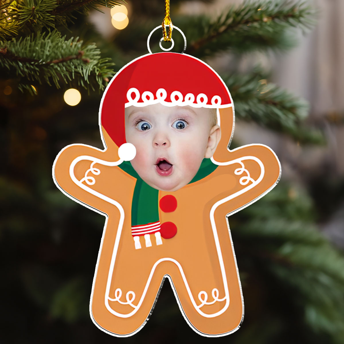 Custom Photo Baby Christmas Ornament for New Parents • Photo Baby Gingerbread - Personalized Acrylic Ornament