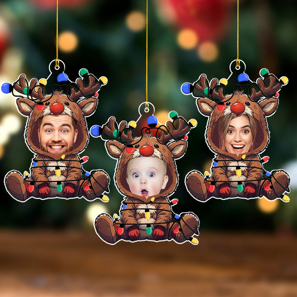 Custom Photo Baby Christmas Ornament for New Parents • Reindeer Baby Christmas - Personalized Acrylic Ornament