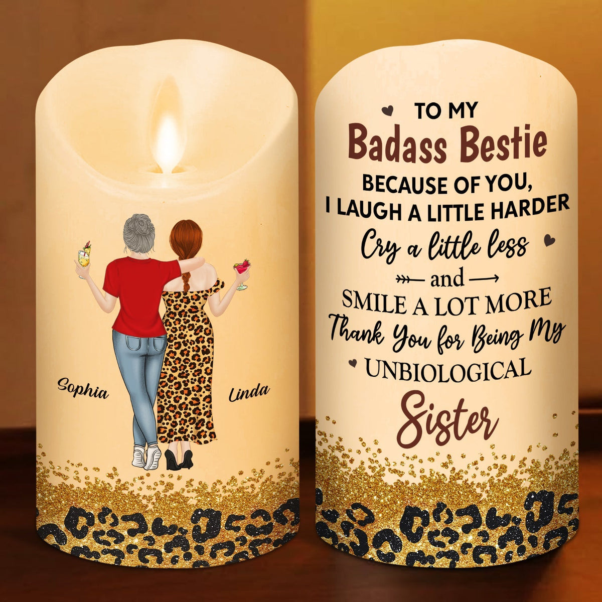 Because Of You I Laugh A Little Harder - Personalized LED Candle