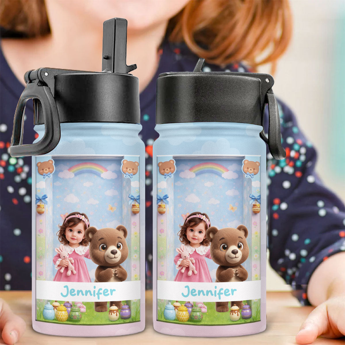Cute Baby Doll - Personalized 3D Inflated Effect Kids Water Bottle