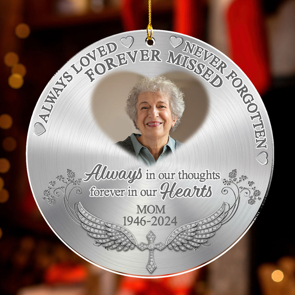 Custom Photo Memorial Christmas Ornament, Sympathy Keepsake • Forever Missed - Personalized Acrylic Ornament