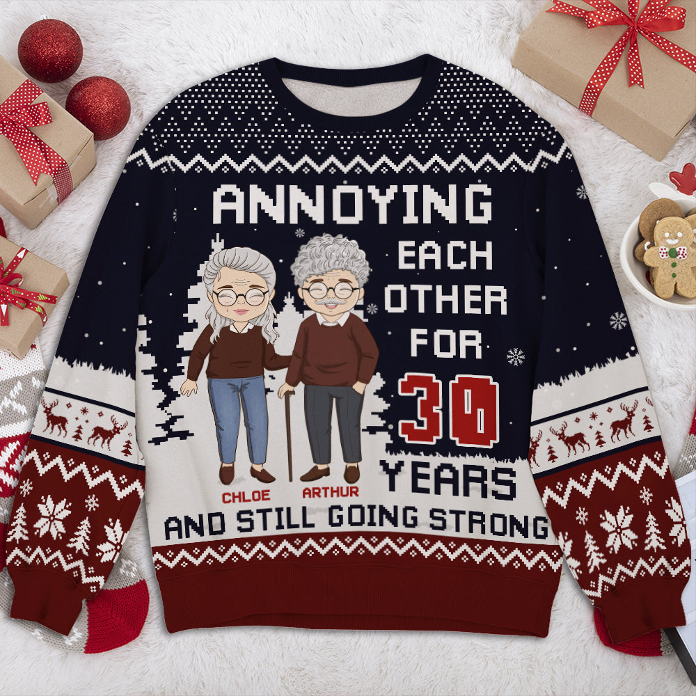 Custom Couple Christmas Sweatshirt, Anniversary Gift • Still Going Strong - Personalized All-Over-Print Sweatshirt