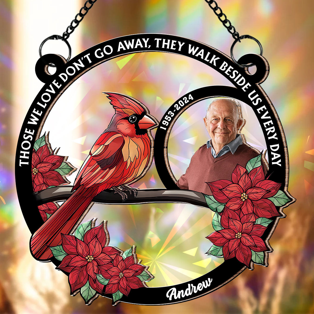 Custom Photo Memorial Hanging Decor, Remembrance Keepsake • You Walk Beside Us Every Day - Personalized Rainbow Suncatcher