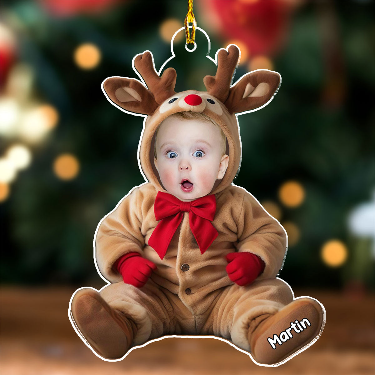 Custom Photo Baby Christmas Ornament for New Parents • Baby Reindeer Photo - Personalized Acrylic Ornament