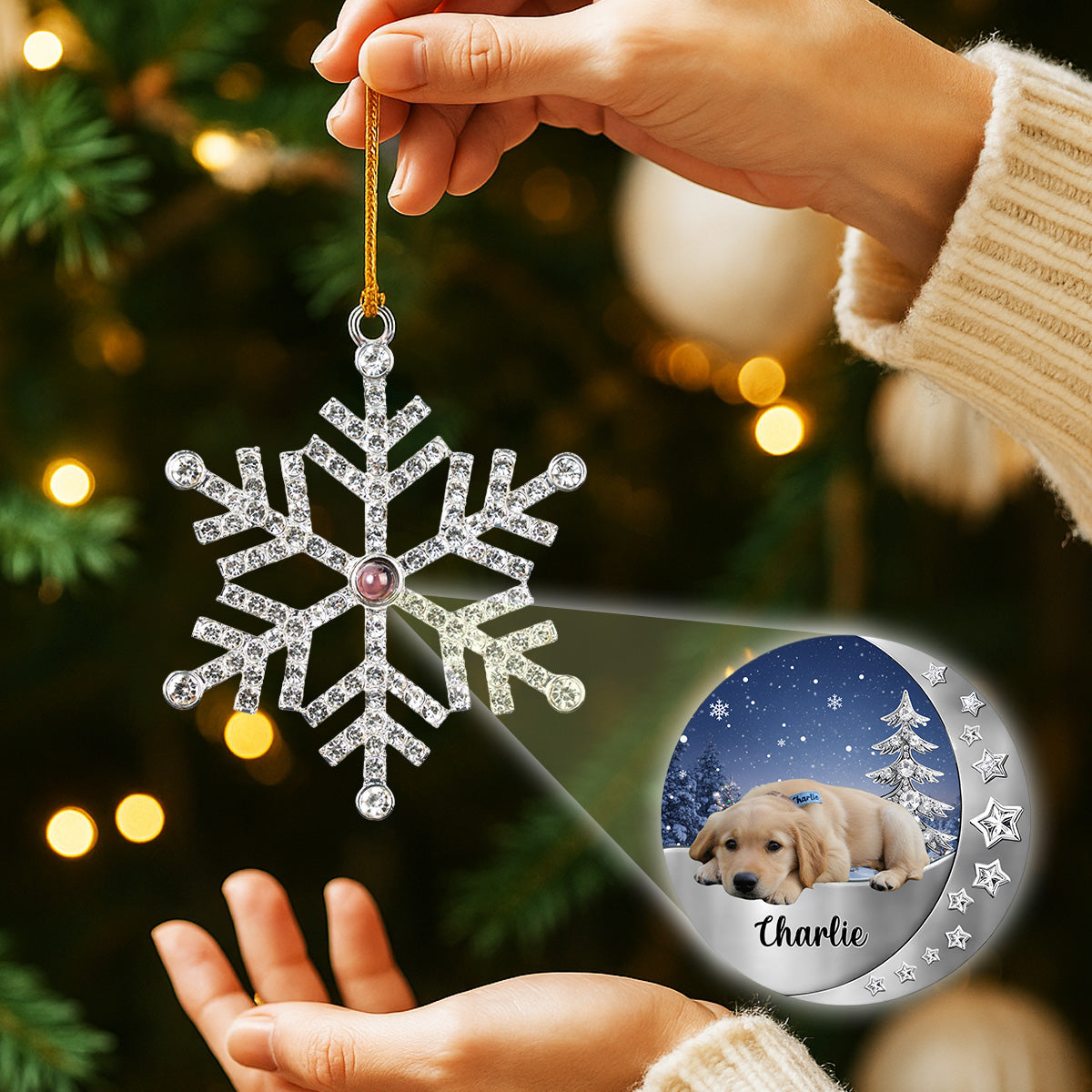 Custom Photo Keepsake Christmas Ornament • Beside You - Personalized Photo Snowflake Projection Ornament