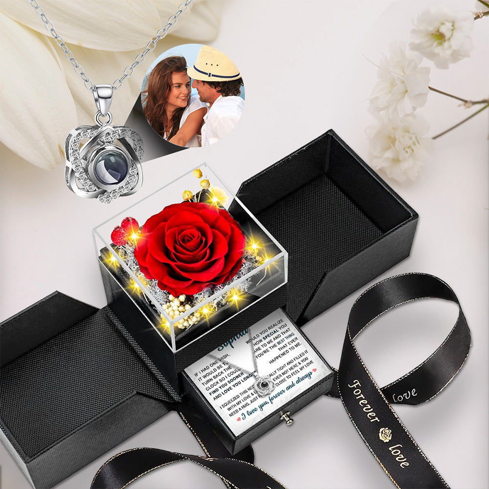 To My Wife - Personalized Preserved Rose With Projection Necklace