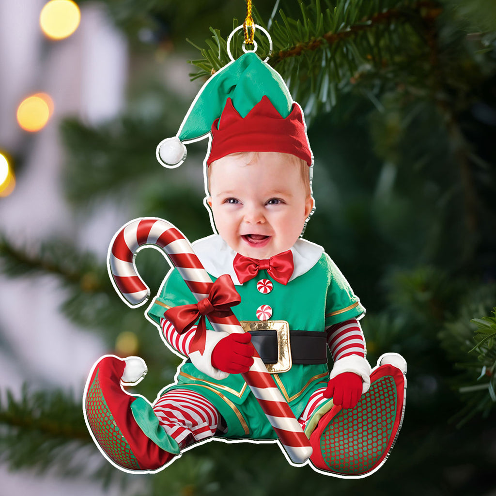 Custom Photo Baby Christmas Ornament for New Parents • Photo Baby Elf Merry Christmas - Personalized Acrylic Ornament