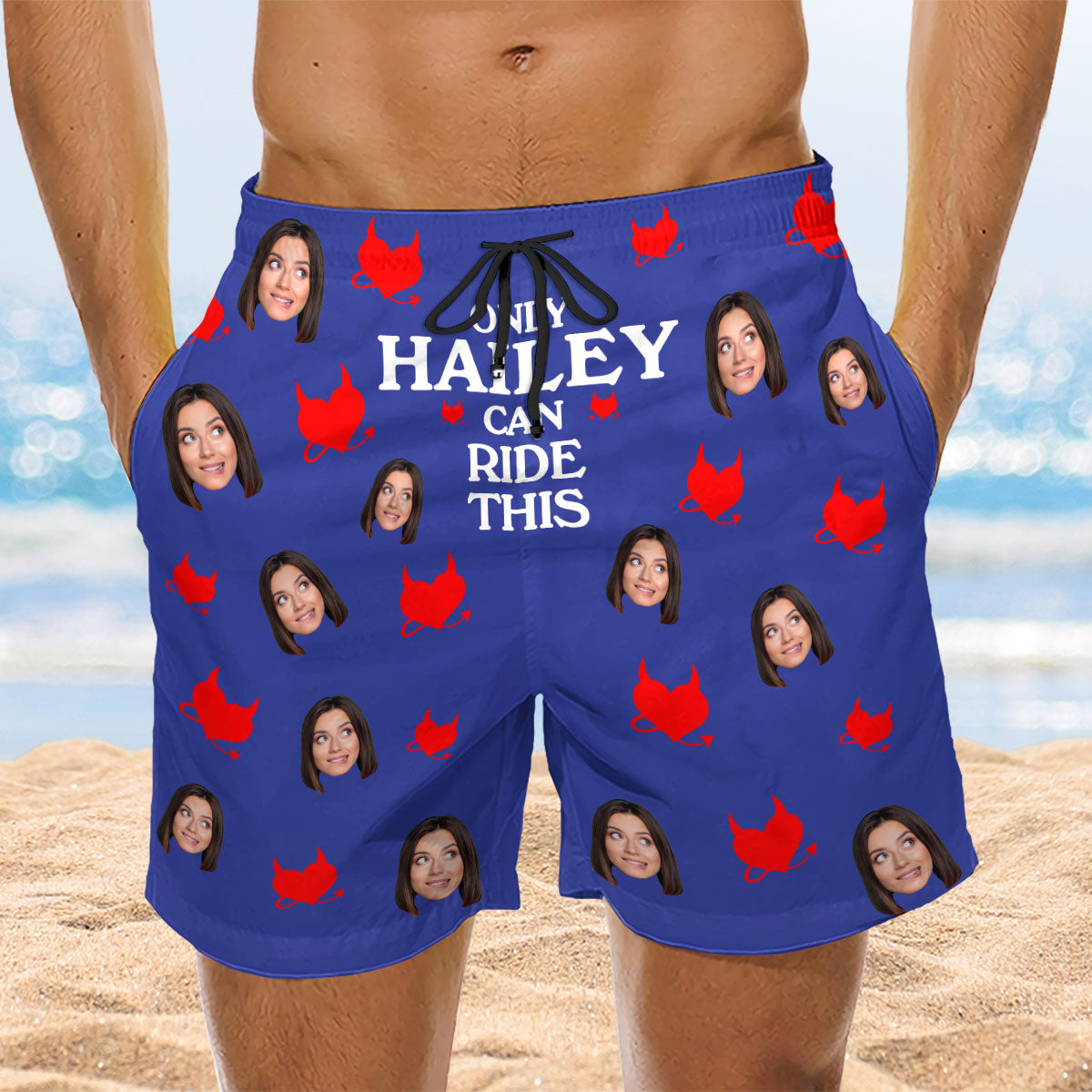 Custom Photo Funny Men's Swim Trunks, Birthday Summer Gift • Can Ride This - Personalized Beach Shorts