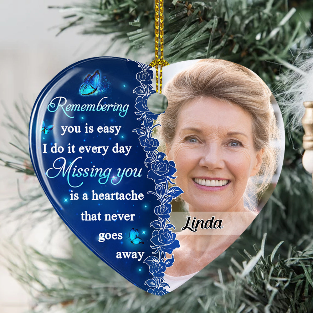 Custom Memorial Christmas Ornament, Sympathy Keepsake •  Missing You Always - Personalized Heart Ceramic Ornament