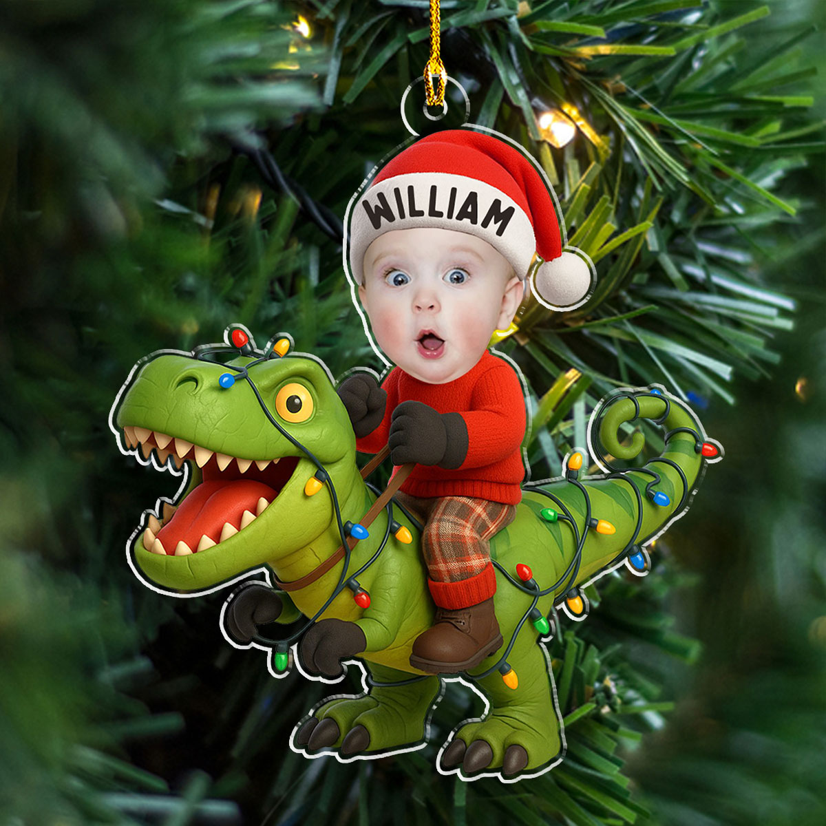 Custom Photo Baby Christmas Ornament for New Parents • Photo Dinosaur Christmas - Personalized Acrylic Ornament