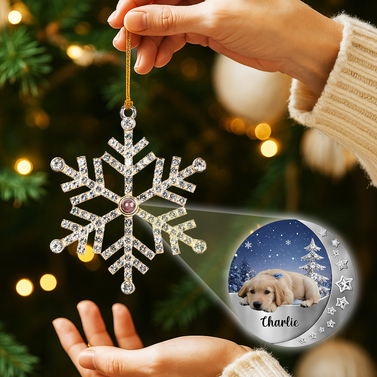 Custom Photo Keepsake Christmas Ornament • Beside You - Personalized Photo Snowflake Projection Ornament