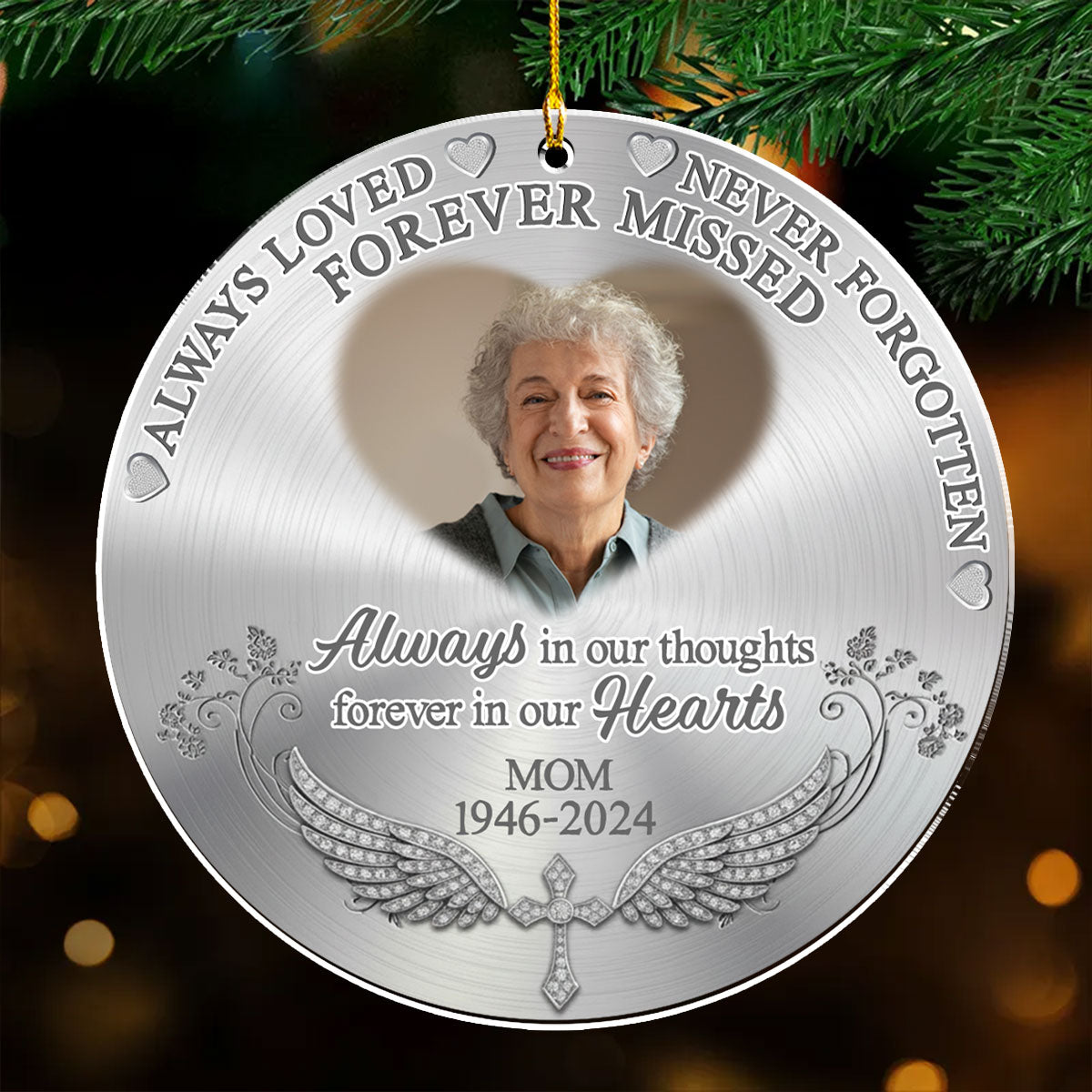 Custom Photo Memorial Christmas Ornament, Sympathy Keepsake • Forever Missed - Personalized Acrylic Ornament