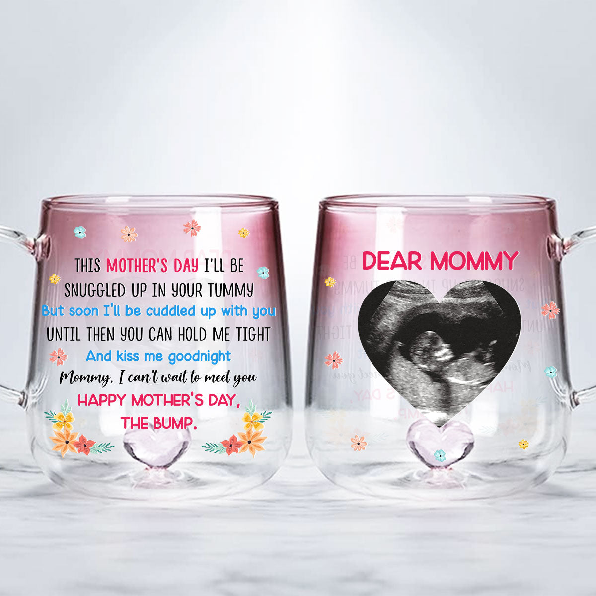 Custom Photo Mother's Day Gift for Mom & Grandma • Love From The Bump - Personalized Pink Gradient Glass Mug