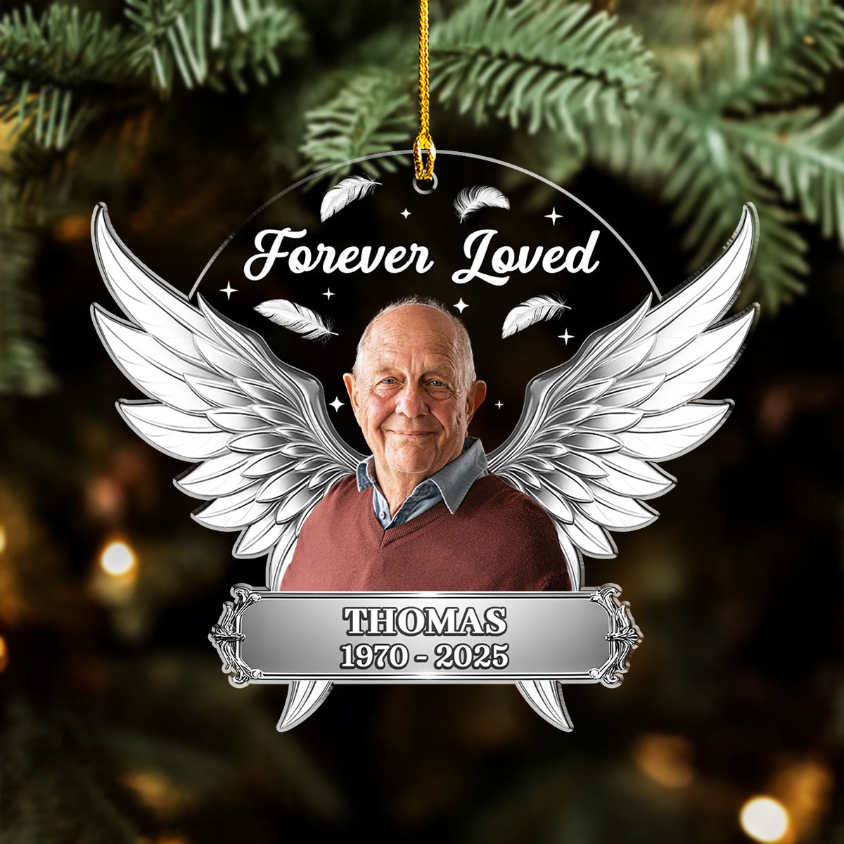 Custom Photo Memorial Christmas Ornament, Sympathy Keepsake • Photo Forever Loved - Personalized Acrylic Ornament