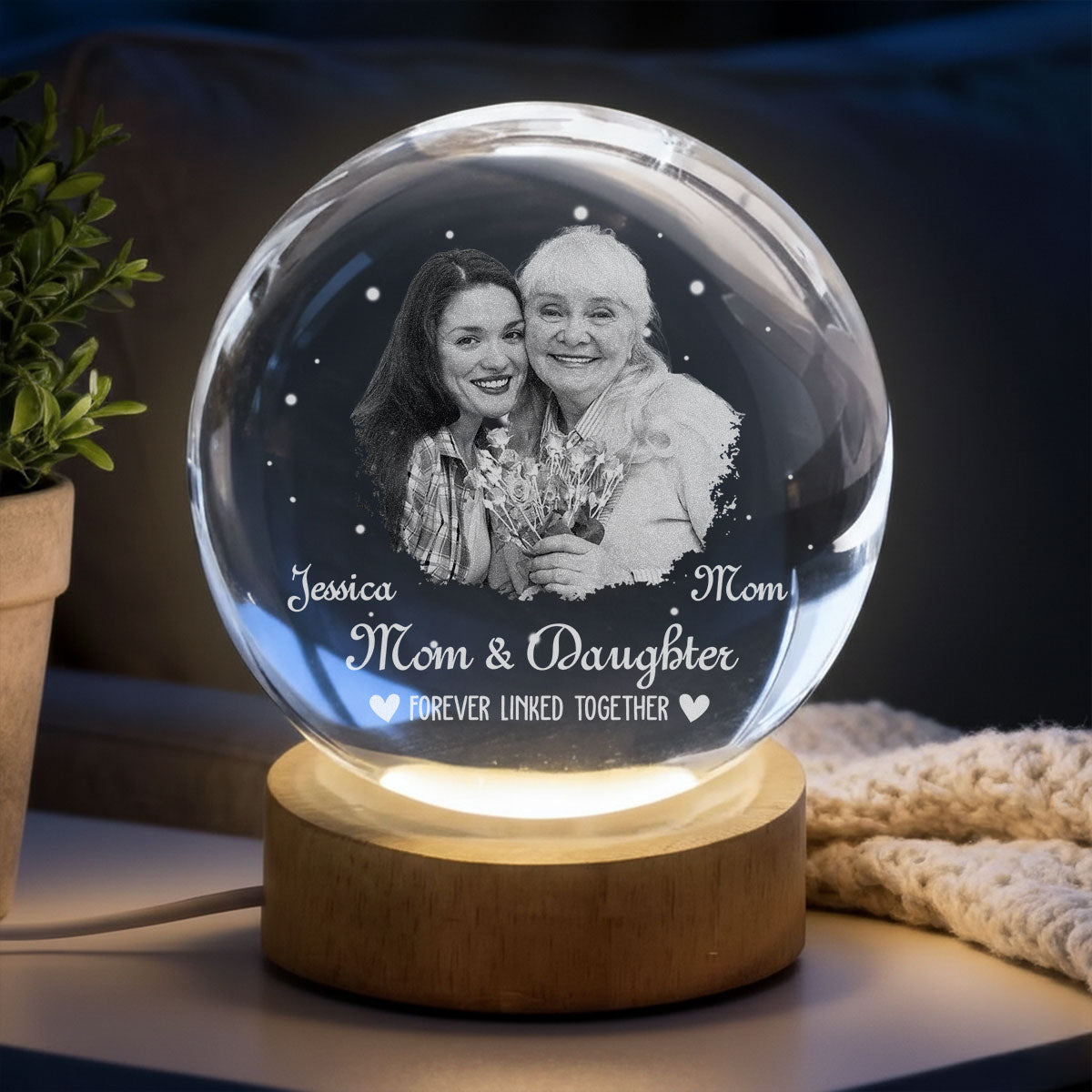 Forever Linked Together - Personalized Crystal Globe Lamp