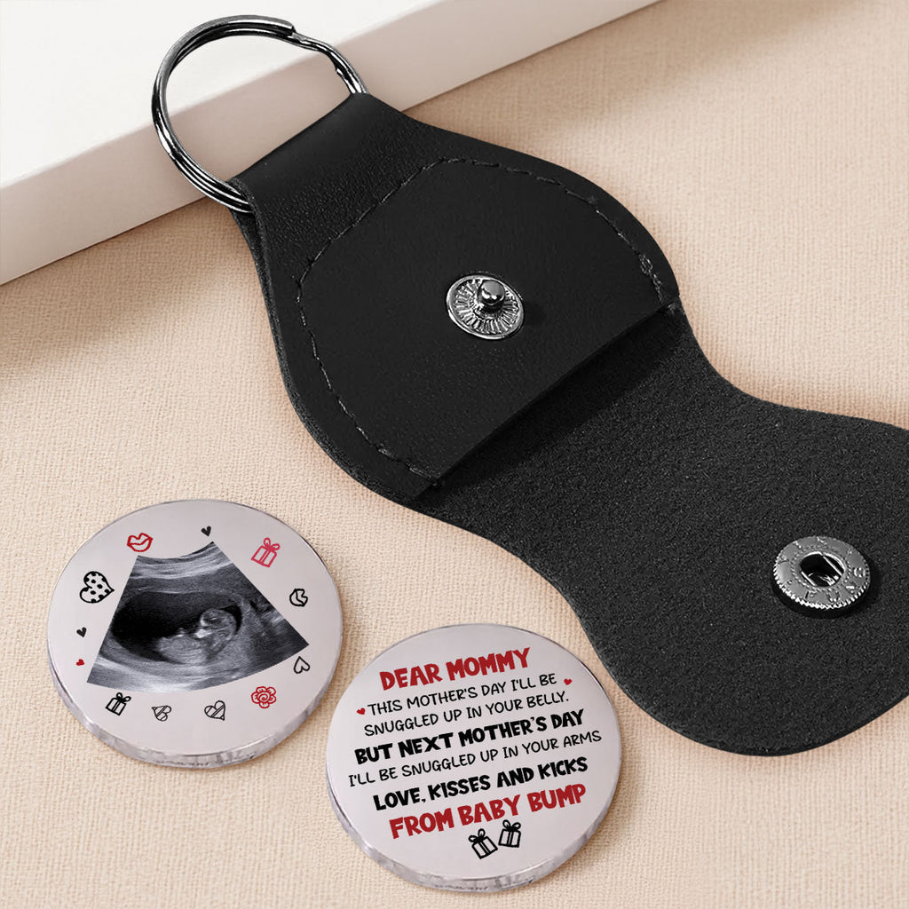 Custom Photo Coin Keychain for Wife, Mother's Day, Anniversary Gifts • Snuggled Up In Your Arms - Personalized Pocket Hug