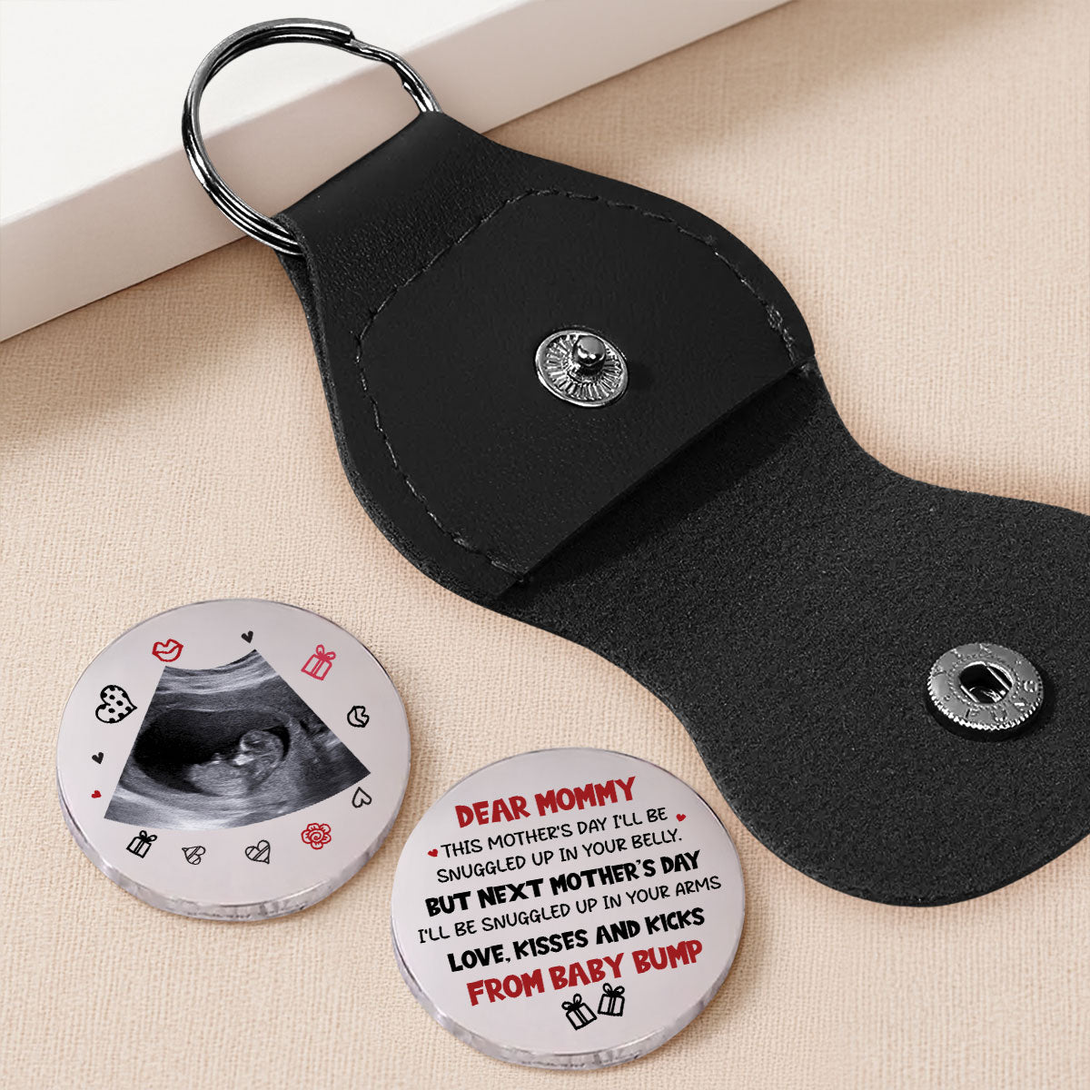 Custom Photo Coin Keychain for Wife, Mother's Day, Anniversary Gifts • Snuggled Up In Your Arms - Personalized Pocket Hug