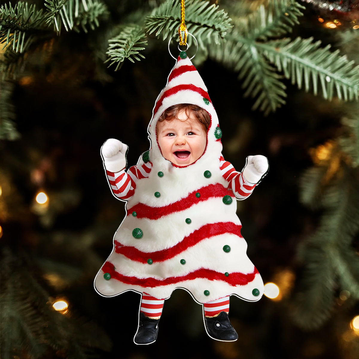 Custom Photo Baby Christmas Ornament for New Parents • Baby Photo Christmas Tree Cake - Personalized Acrylic Ornament