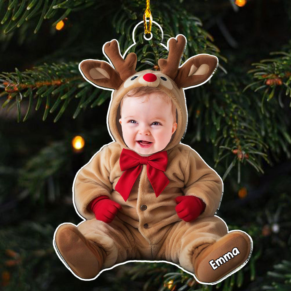 Custom Photo Baby Christmas Ornament for New Parents • Baby Reindeer Photo - Personalized Acrylic Ornament