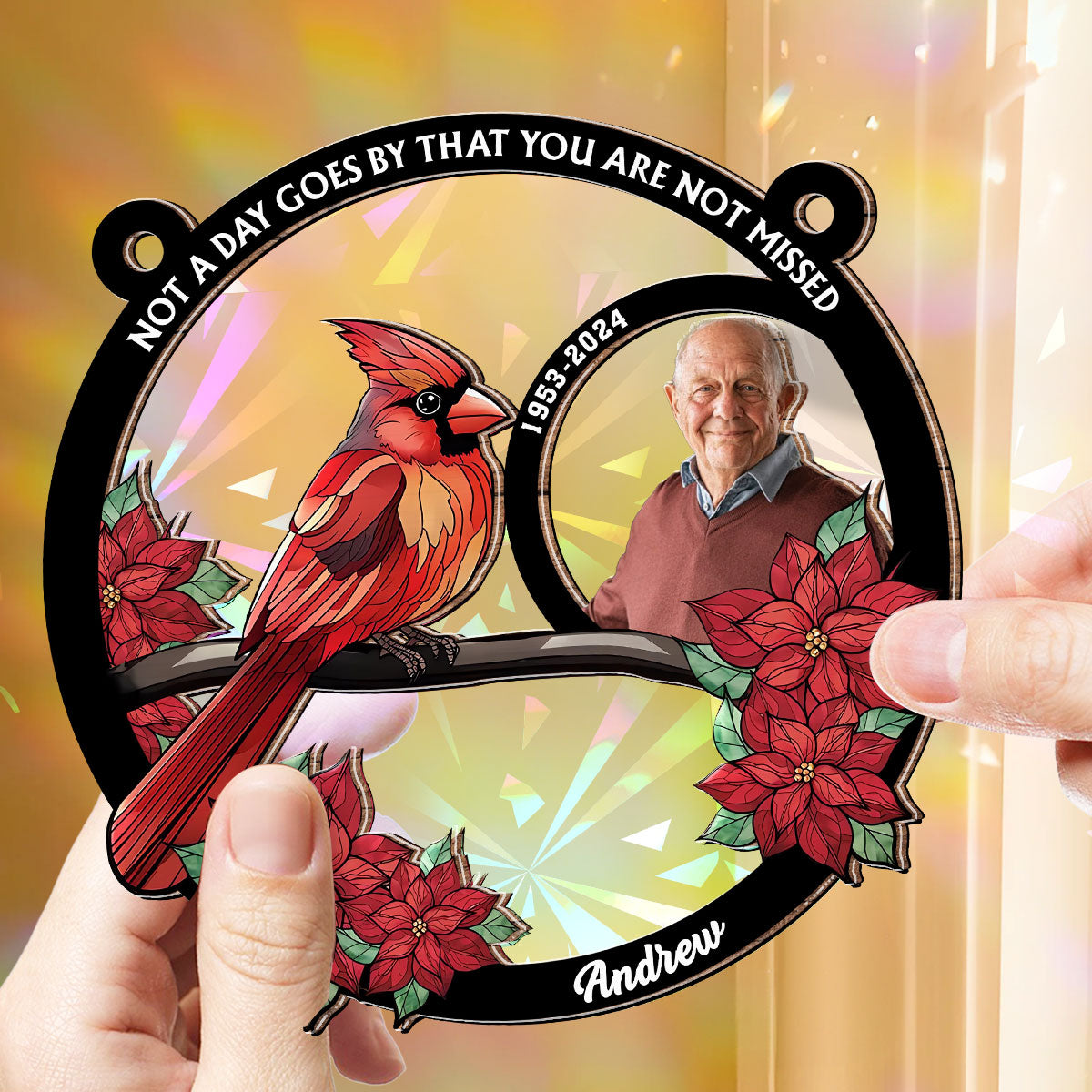 Custom Photo Memorial Hanging Decor, Remembrance Keepsake • You Walk Beside Us Every Day - Personalized Rainbow Suncatcher