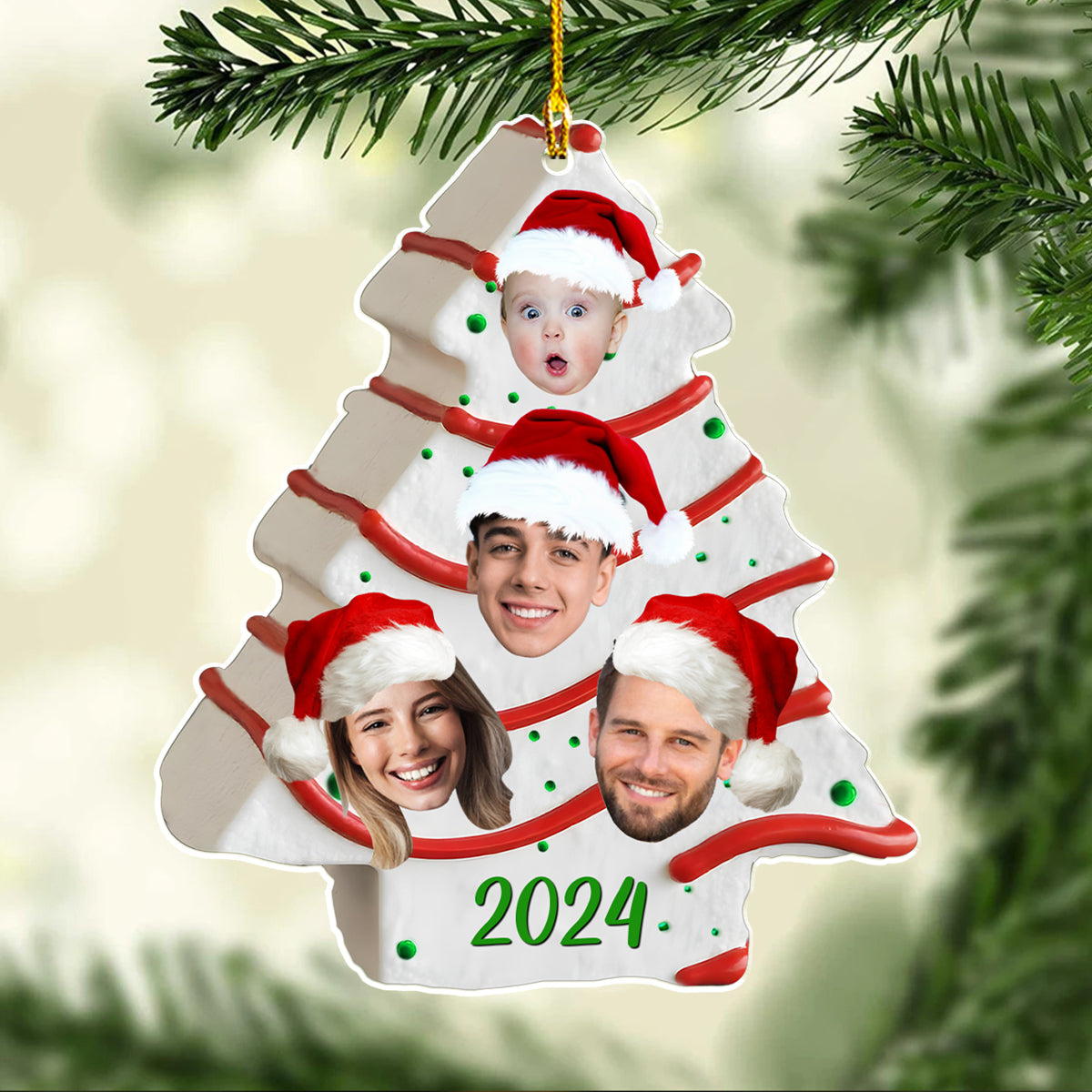 Custom Photo Family Ornament, Christmas Gift for Family Members • Christmas Tree Cake Photo Family - Personalized Acrylic Ornament