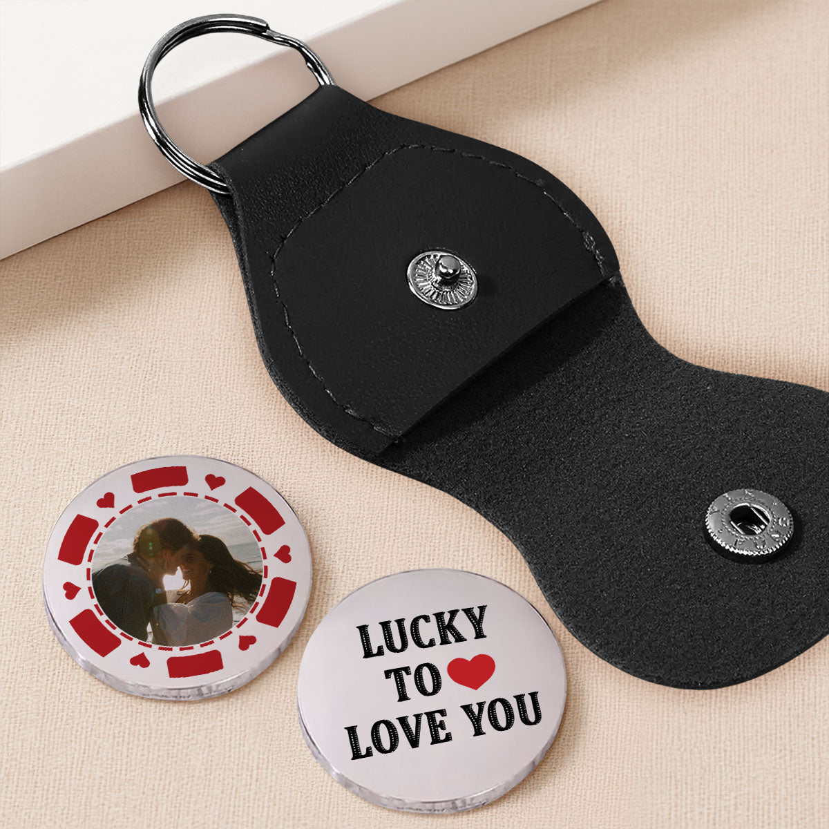 Custom Photo Coin Keychain for Husband, Couple Anniversary Valentine's Day Gifts • All In For Love - Personalized Pocket Hug