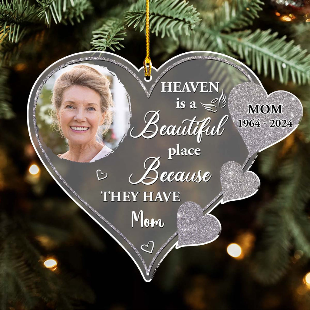 Custom Photo Memorial Christmas Ornament, Sympathy Keepsake • Beautiful Place Version 2 - Personalized Frosted Acrylic Ornament