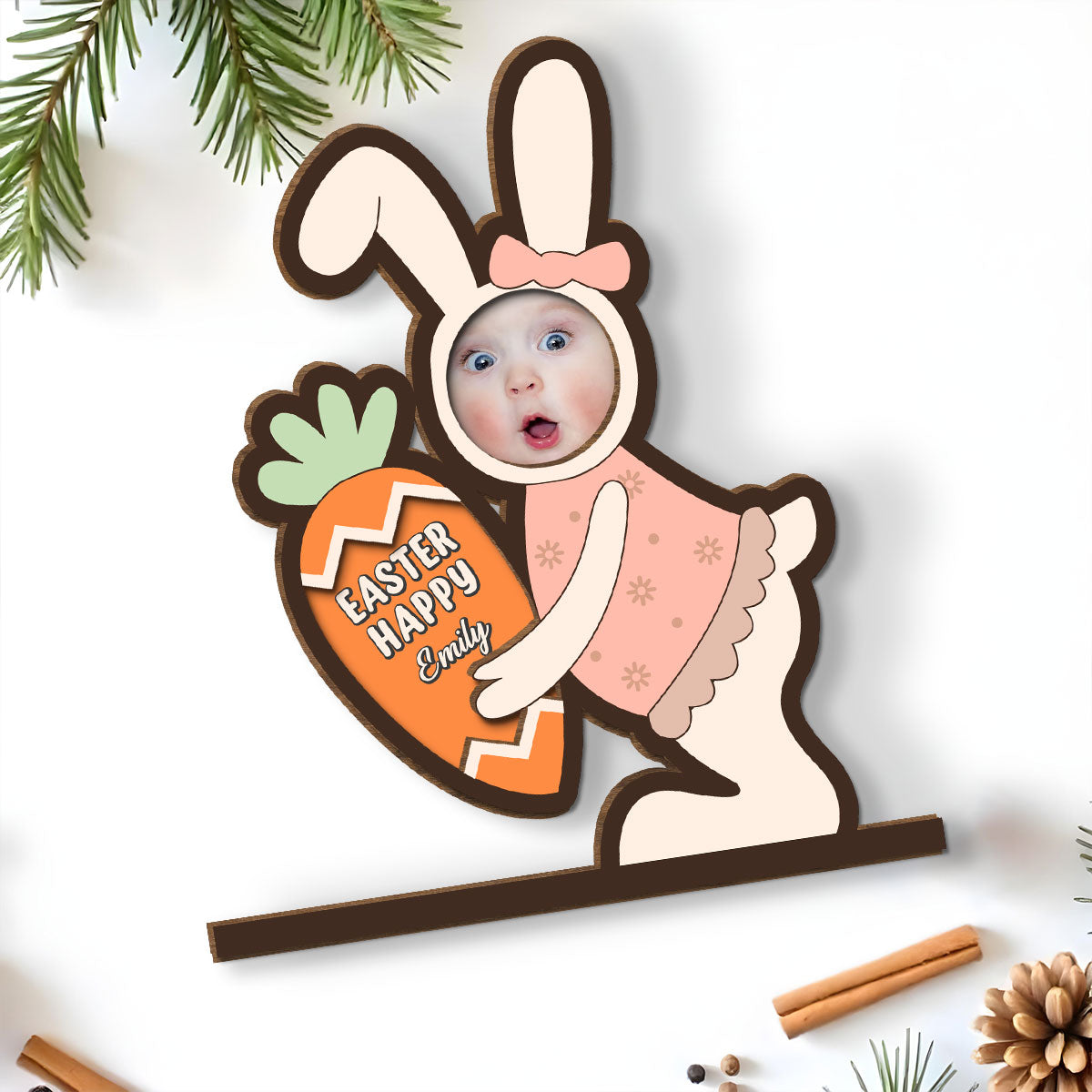 Custom Family Decor, Christmas Birthday Family Keepsake • Pastel Bunny Treats - Personalized 2-Layer Wood Plaque With Flat Base