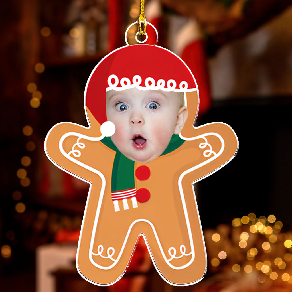 Custom Photo Baby Christmas Ornament for New Parents • Photo Baby Gingerbread - Personalized Acrylic Ornament
