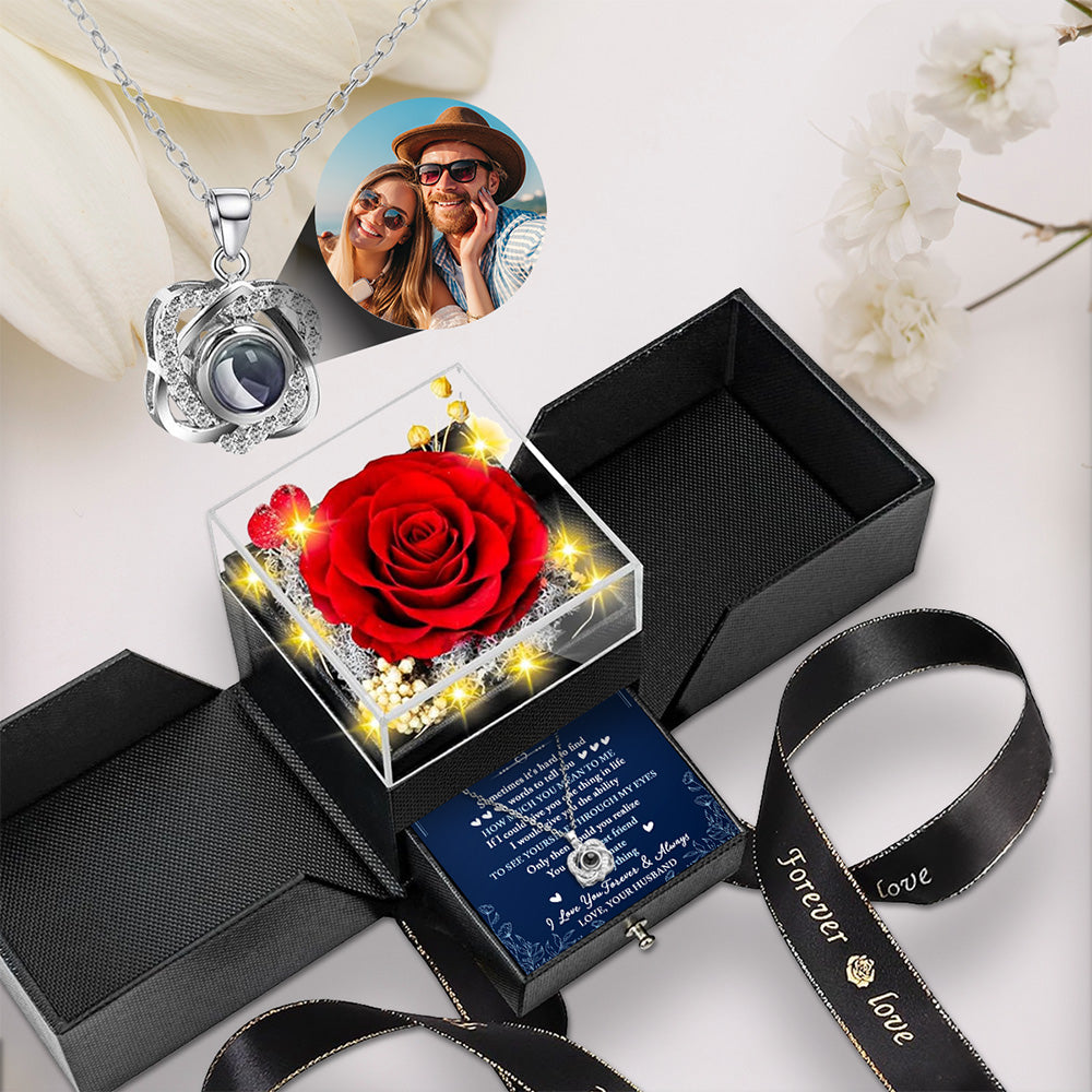 My Soulmate My Everything - Personalized Preserved Rose With Projection Necklace