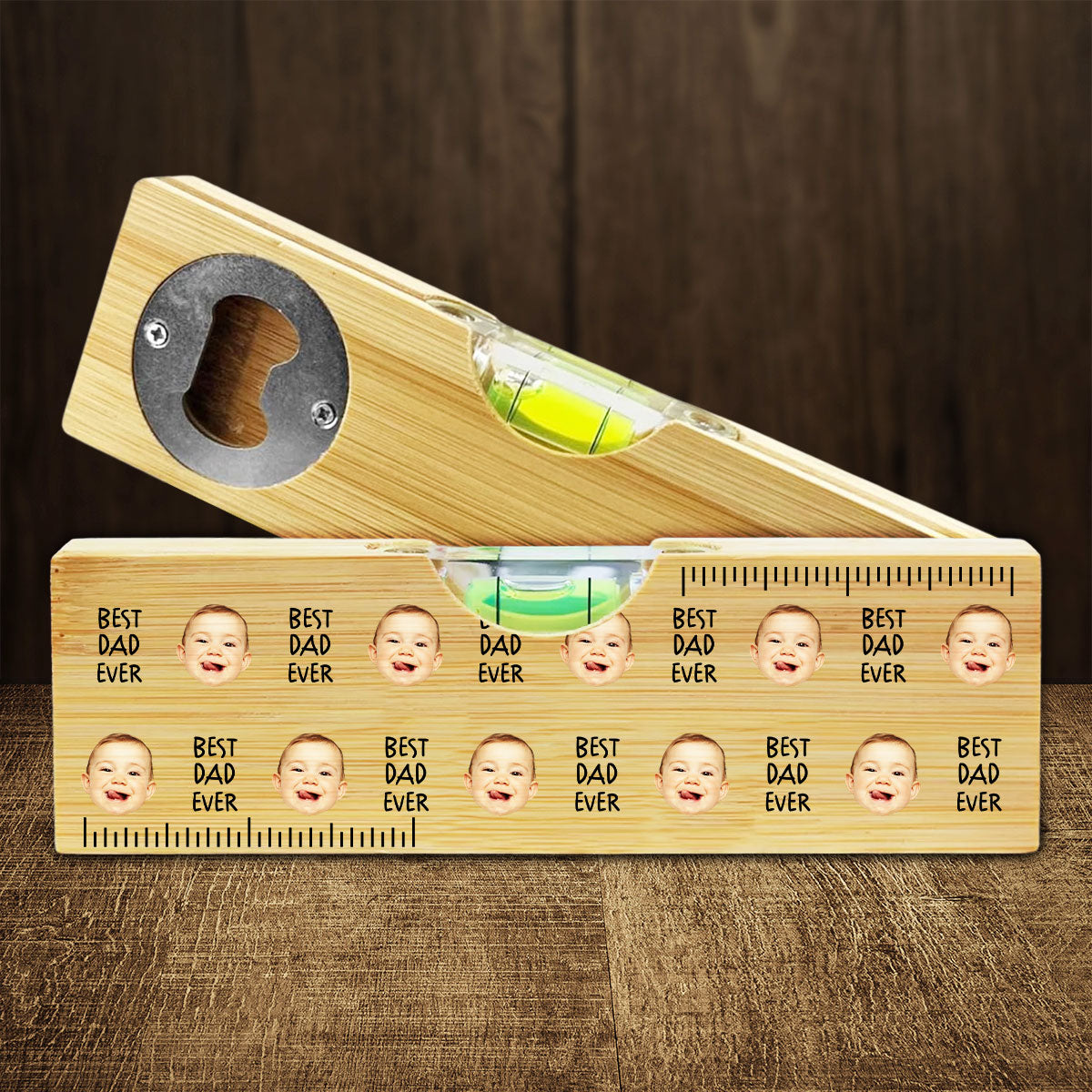 Best Dad Ever - Personalized Wooden Spirit Level Bottle Opener