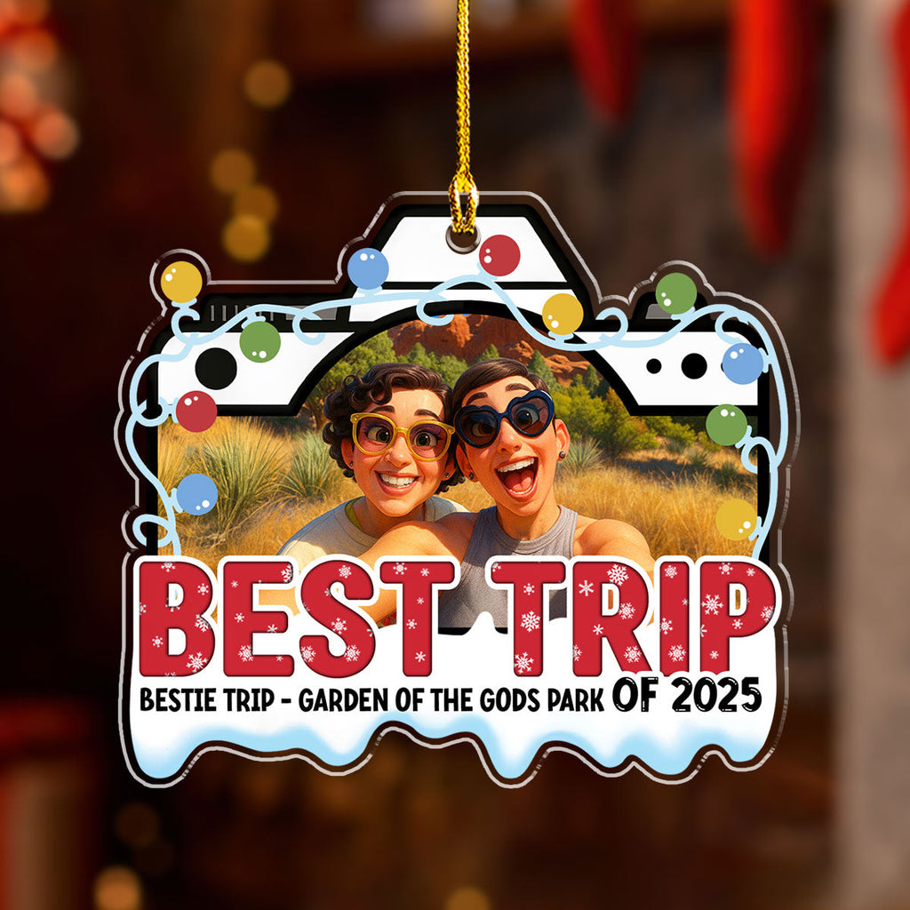 Custom Photo Family Ornament, Christmas Gift for Family Members • Best Family Trip Ever - Personalized Acrylic Ornament