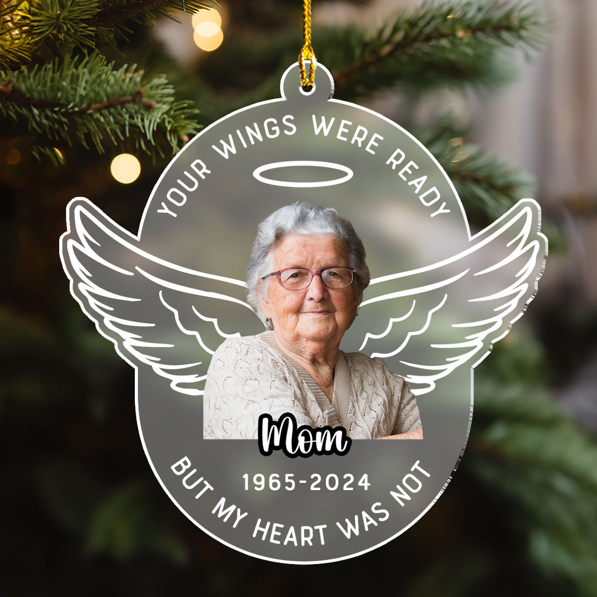 Custom Photo Memorial Christmas Ornament, Sympathy Keepsake • Loved Beyond Words - Personalized Frosted Acrylic Ornament