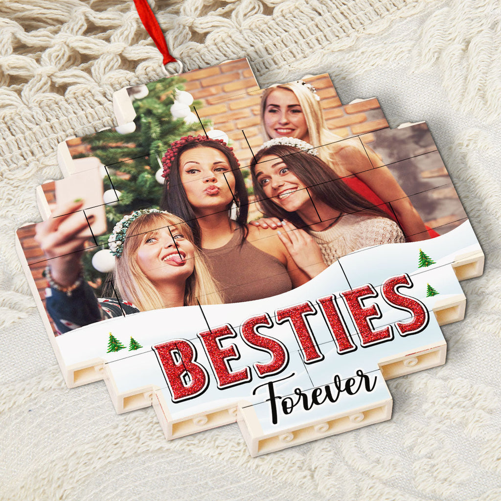 Custom Photo Friendship Christmas Ornament, Best Friend Gift • Lovely Besties - Personalized Puzzle Ornament
