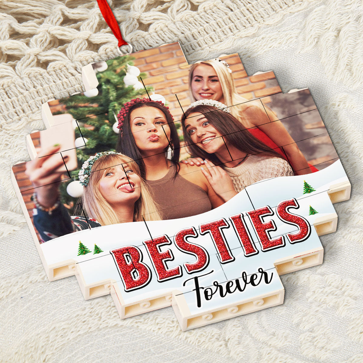 Custom Photo Friendship Christmas Ornament, Best Friend Gift • Lovely Besties - Personalized Puzzle Ornament