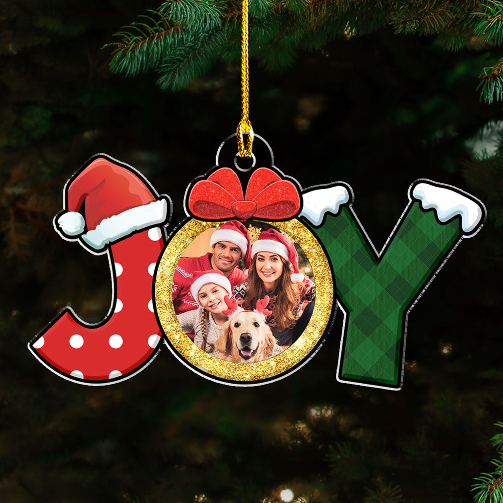 Custom Photo Family Ornament, Christmas Gift for Family Members • Joy Joy - Personalized Acrylic Ornament