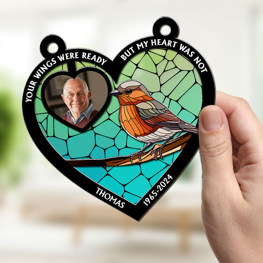 Custom Photo Memorial Hanging Decor, Remembrance Keepsake • Your Wings Were Ready - Personalized Suncatcher