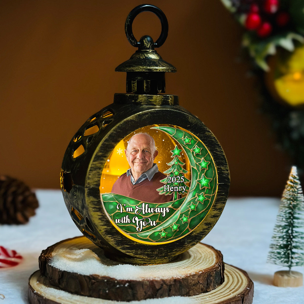 Custom Photo Memorial Christmas Night Light, Remembrance Gifts • Always With You - Personalized 3D Effect Christmas Lantern