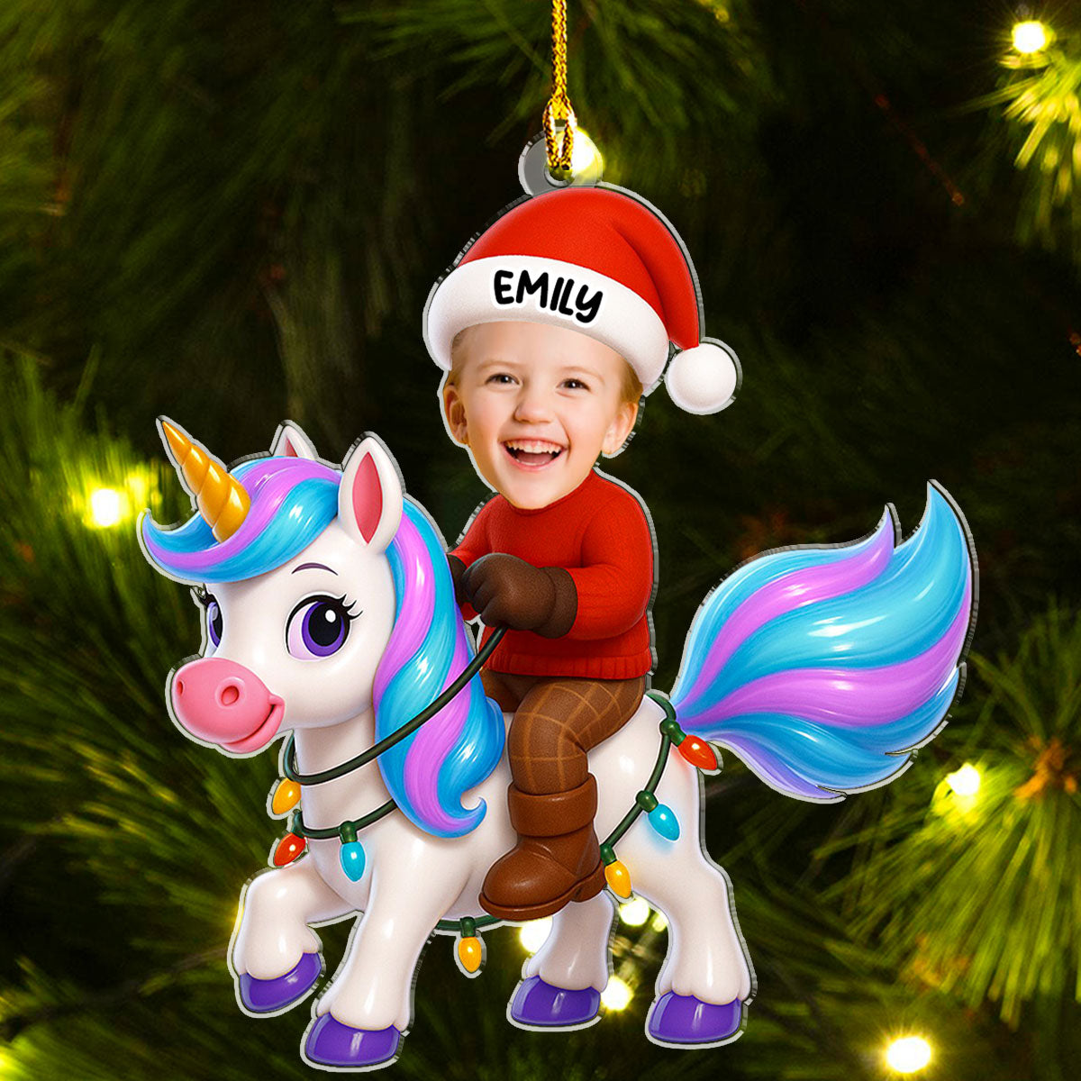 Custom Photo Family Ornament, Christmas Gift for Family Members • Unicorn Christmas - Personalized Acrylic Ornament