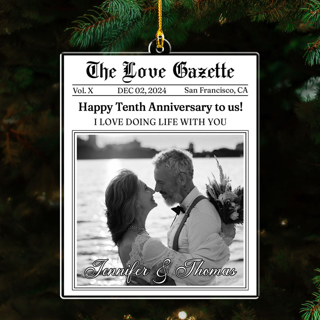 Custom Photo Couple Christmas Ornament, Anniversary Gift • The Love Gazette - Personalized Acrylic Ornament