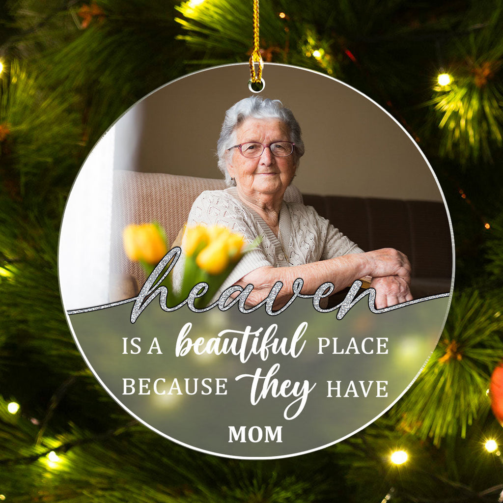 Custom Photo Memorial Christmas Ornament, Sympathy Keepsake • Beautiful Place - Personalized Frosted Acrylic Ornament