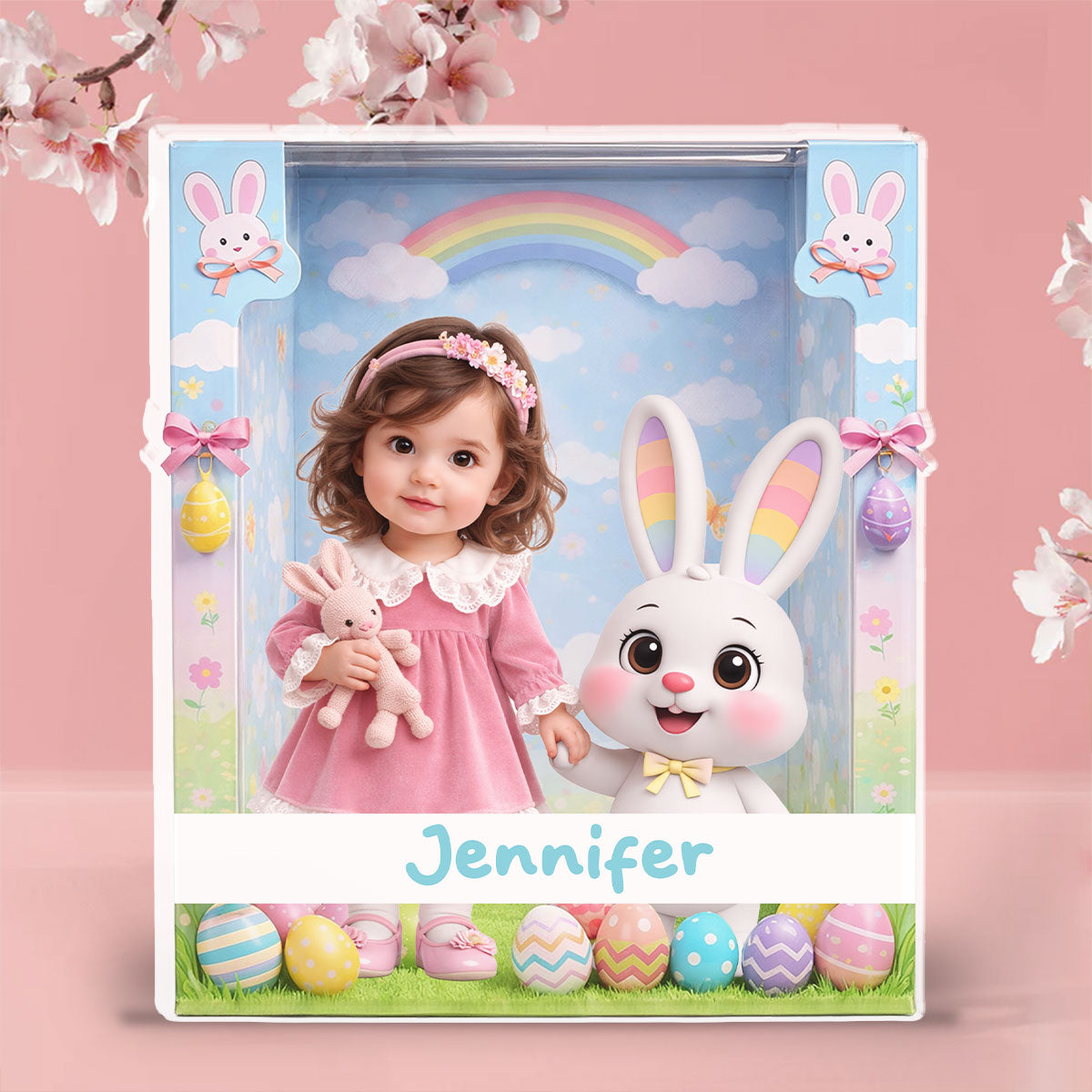 Custom Family Decor, Christmas Birthday Family Keepsake • Cute Easter Bunny Doll - Personalized Acrylic Plaque