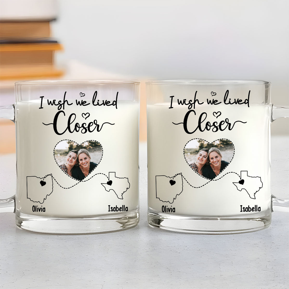 Custom Photo Best Friend, Christmas & Birthday Friendship Keepsake Gift • I Wish We Lived Closer Photo - Personalized Glass Mug