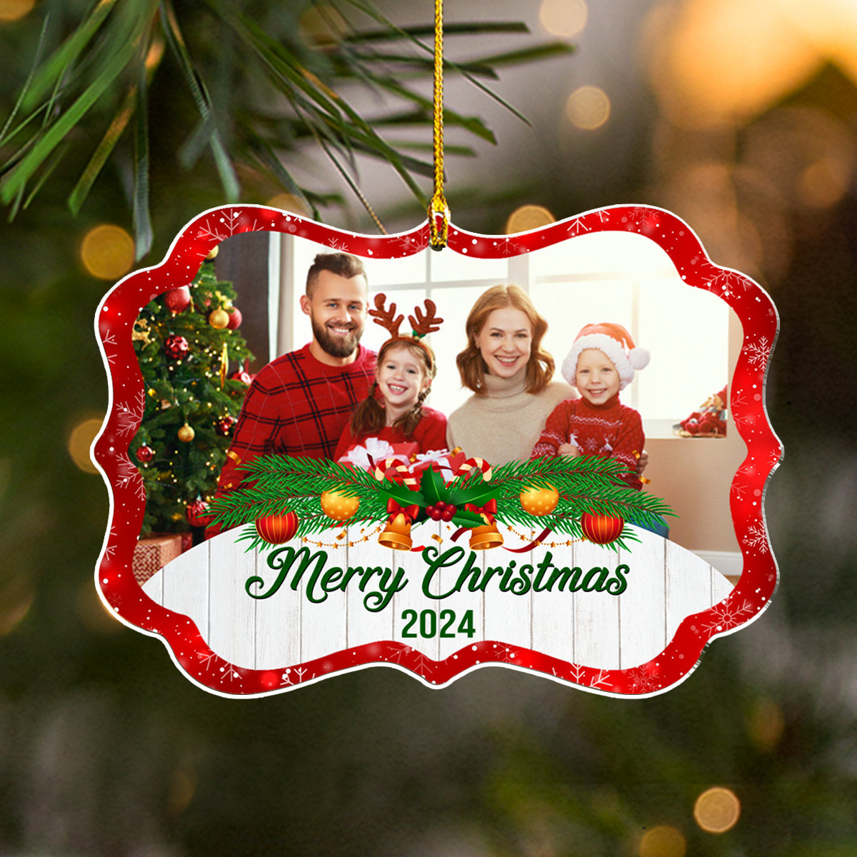 Custom Photo Family Ornament, Christmas Gift for Family Members • All Hearts Come Home For Christmas - Personalized Acrylic Ornament