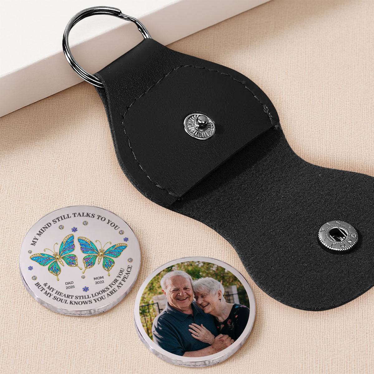 Custom Photo Memorial Coin Keychain, Sympathy Keepsake • My Soul Knows You Are At Peace - Personalized Pocket Hug