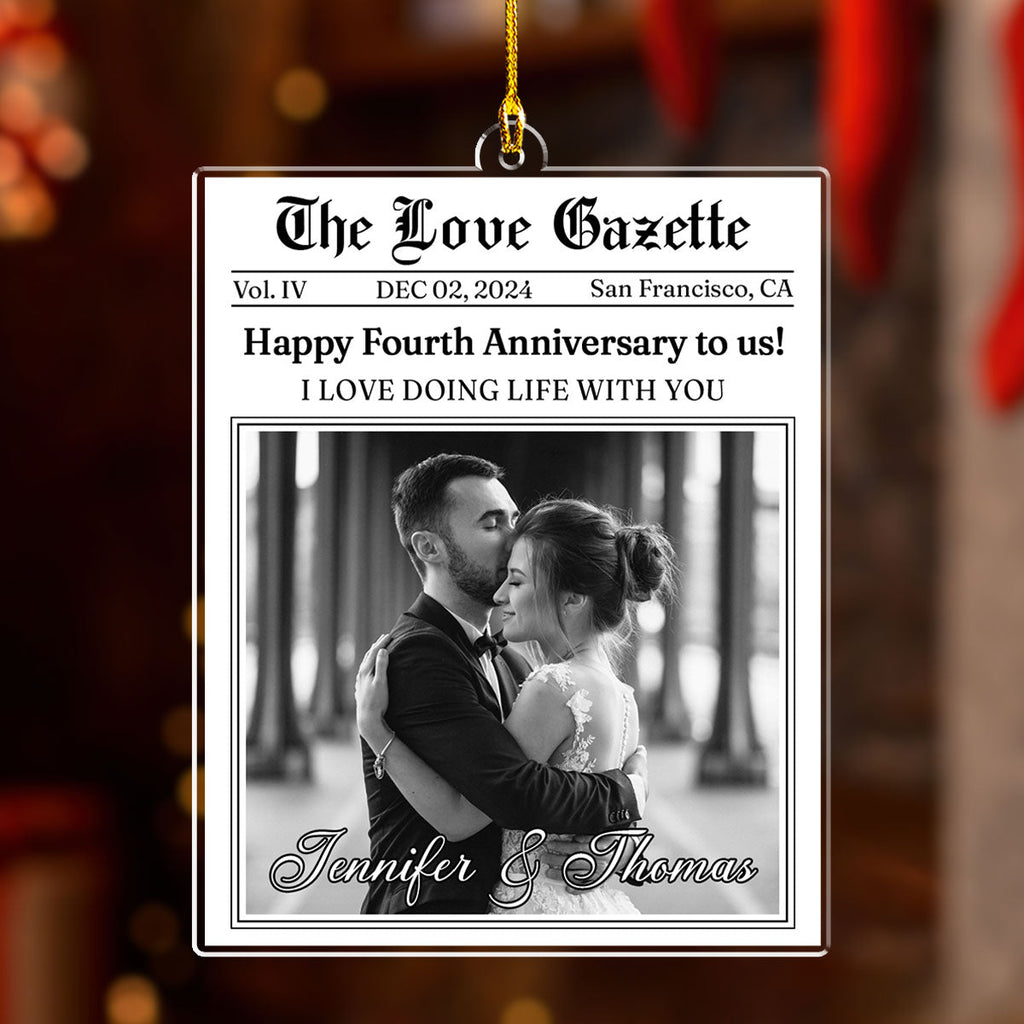 Custom Photo Couple Christmas Ornament, Anniversary Gift • The Love Gazette - Personalized Acrylic Ornament