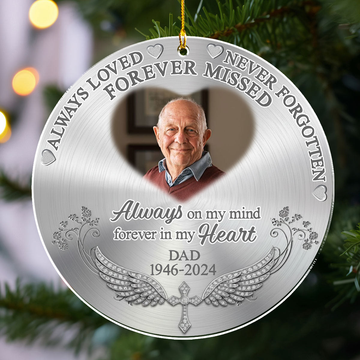 Custom Photo Memorial Christmas Ornament, Sympathy Keepsake • Forever Missed - Personalized Acrylic Ornament