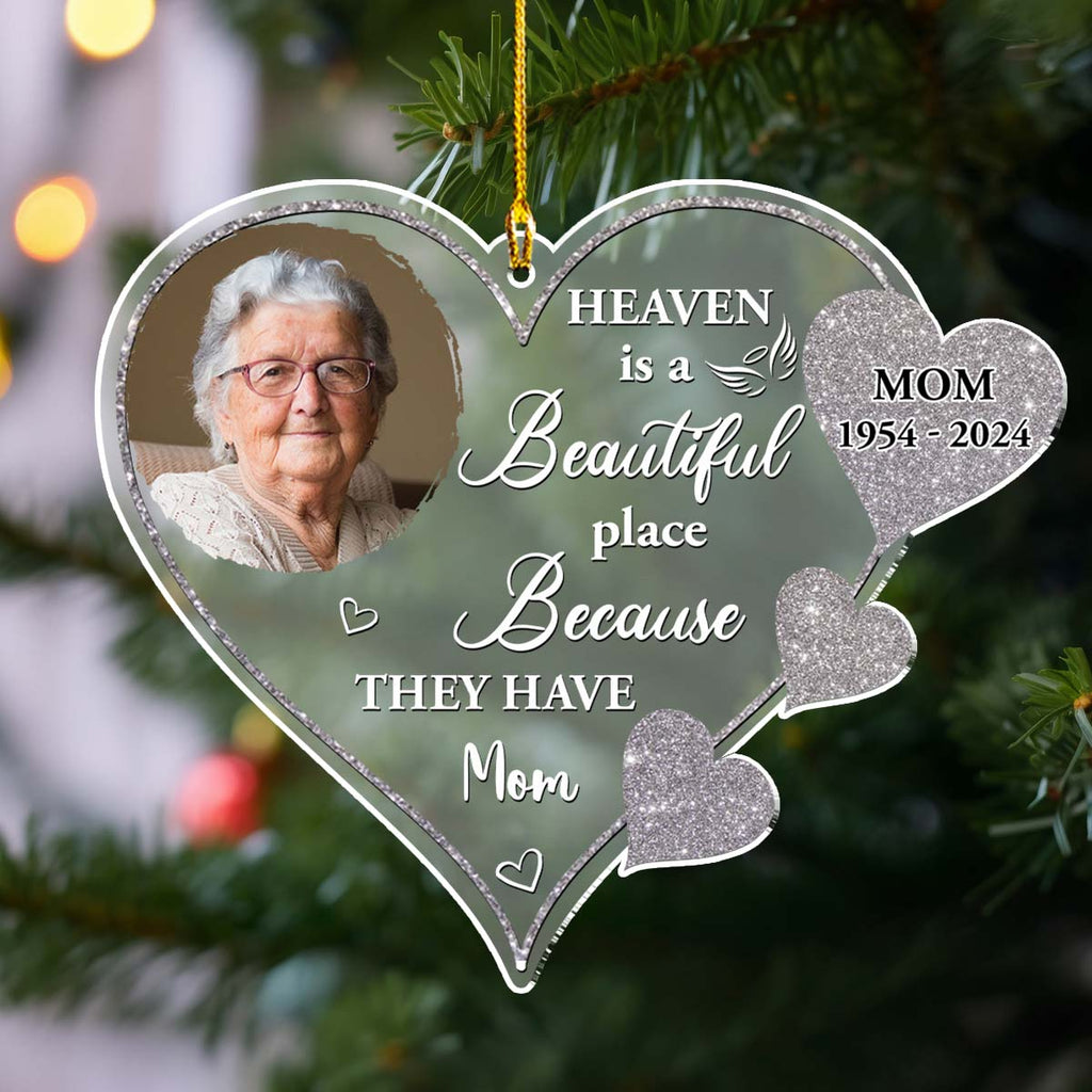 Custom Photo Memorial Christmas Ornament, Sympathy Keepsake • Beautiful Place Version 2 - Personalized Frosted Acrylic Ornament