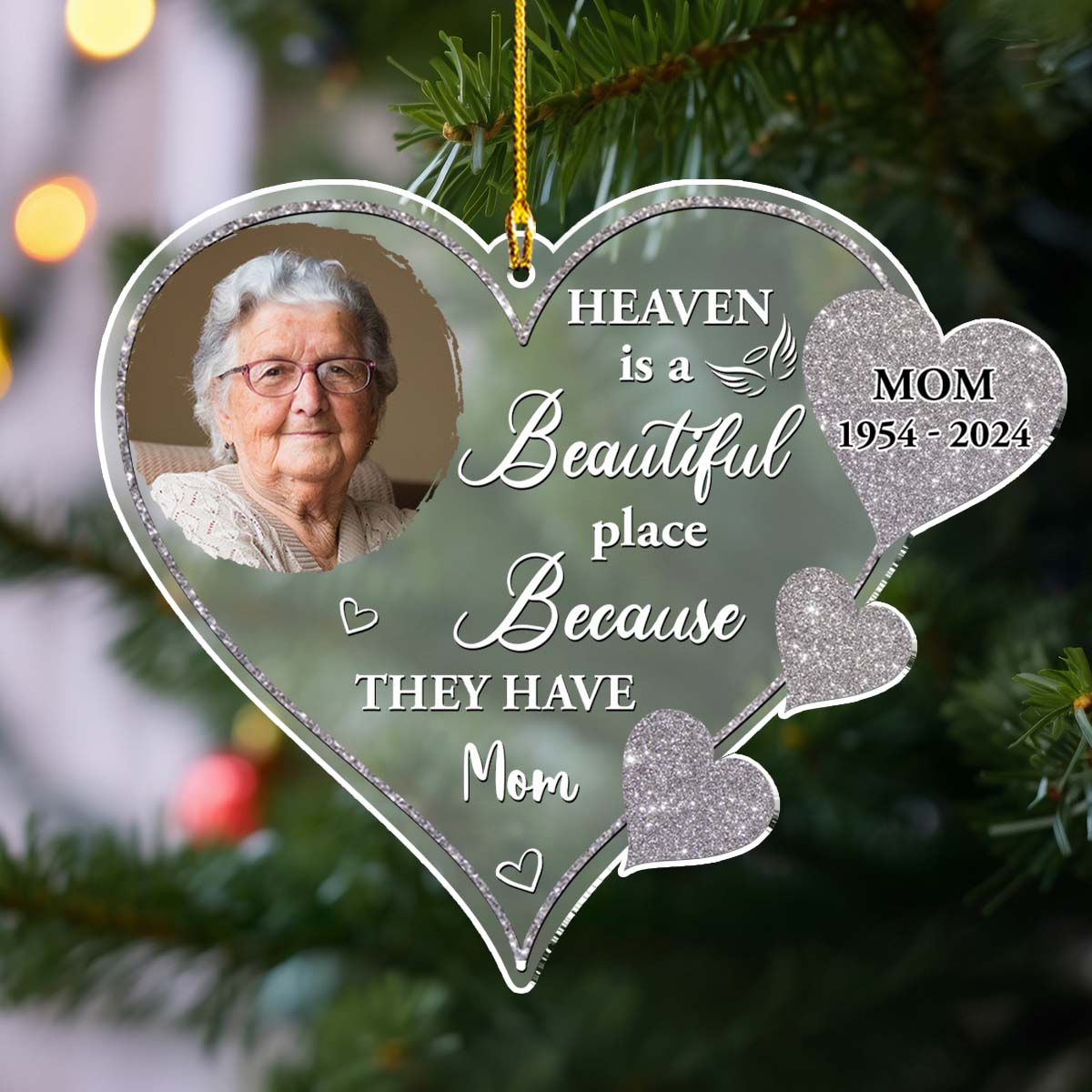 Custom Photo Memorial Christmas Ornament, Sympathy Keepsake • Beautiful Place Version 2 - Personalized Frosted Acrylic Ornament